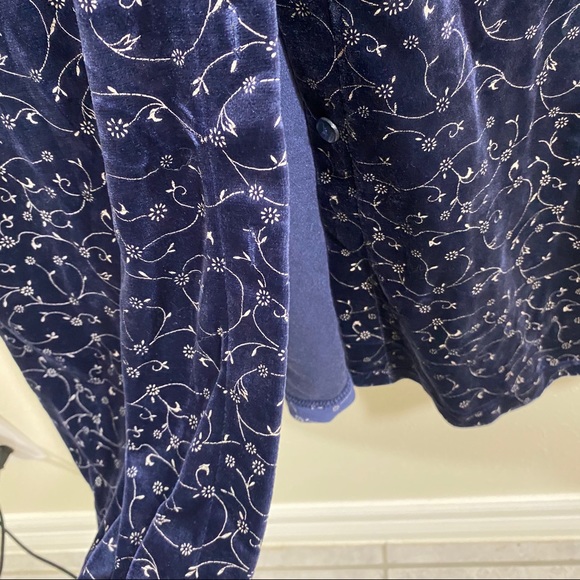 Woman’s Blue Velvet Maxi Dress pockets Print Med. Sleeveless Button Dow… - Picture 6 of 11